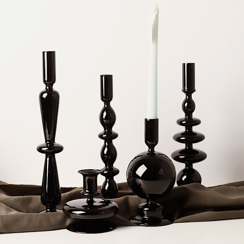 All Black Glass Candle Holders