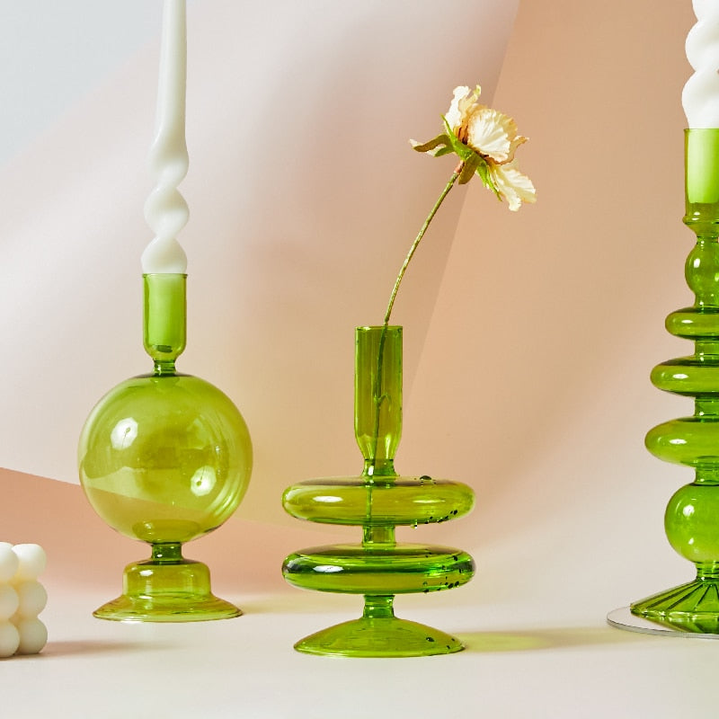 Green Glass Candle Holder - Image 3