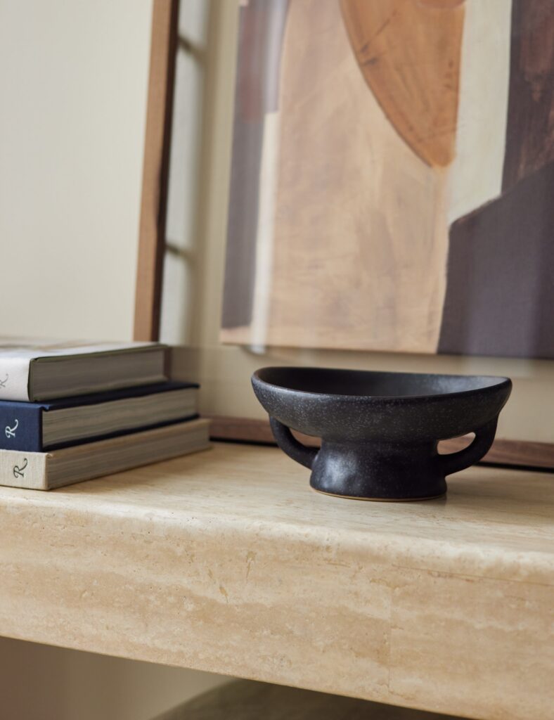 Black Sculptural Stoneware Accent Bowl